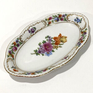 Vintage Schumann Bavarian porcelain relish dish oval floral colorful display